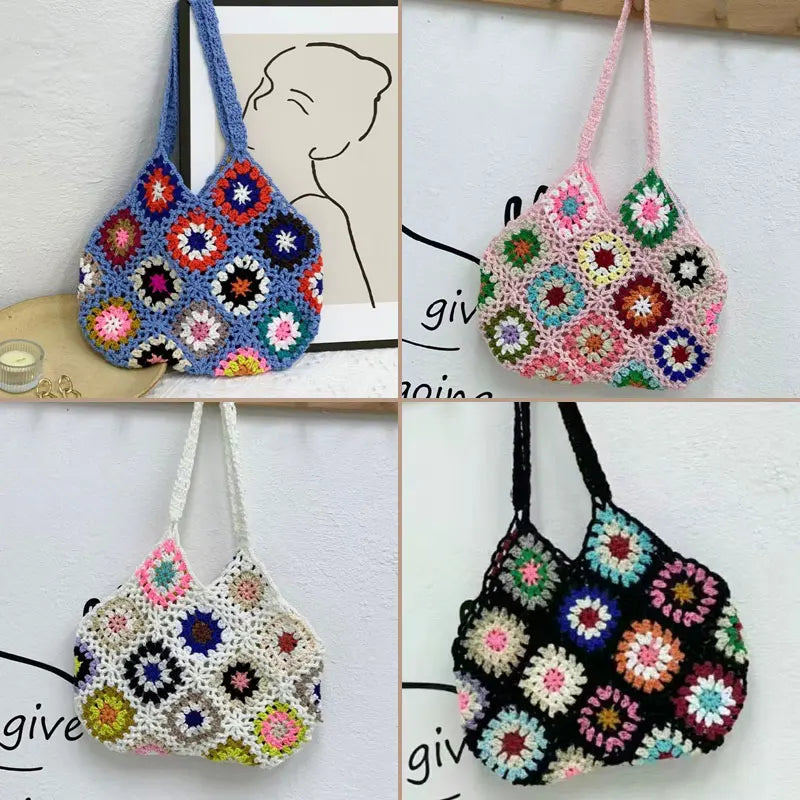 Hand-Woven Rainbow Messenger Bag Bucket Bag Key Bag Wallet Storage Bag