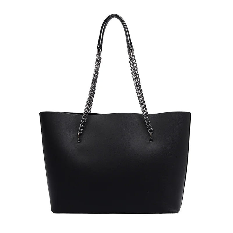 Female PU Handle Bag Solid Chain Shoulder Bag