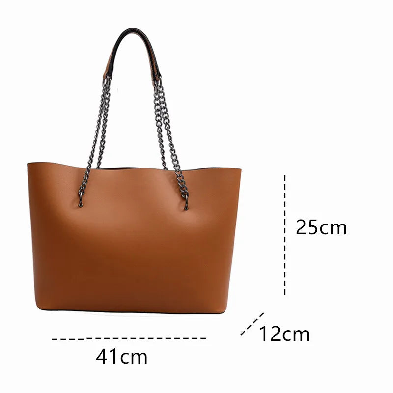 Female PU Handle Bag Solid Chain Shoulder Bag