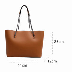 Female PU Handle Bag Solid Chain Shoulder Bag