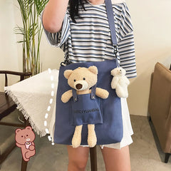 Canvas Bag Woman Casual Femele Shoulder Bags Bear Canvas Shoulder Bags