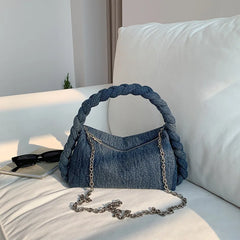 Vintage Denim Chain Messenger Tote Bag for Women