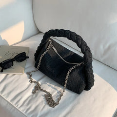 Vintage Denim Chain Messenger Tote Bag for Women