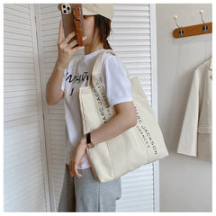 Canvas Shoulder Tote Bag Minimalist Style Large Women Reusable Purse