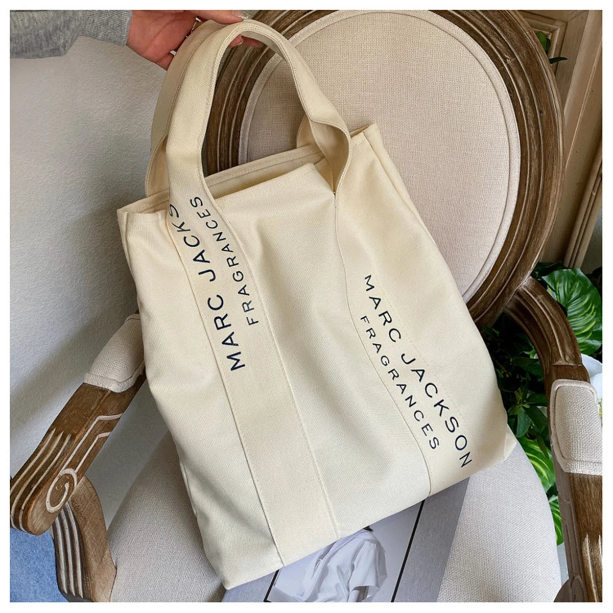 Canvas Shoulder Tote Bag Minimalist Style Large Women Reusable Purse