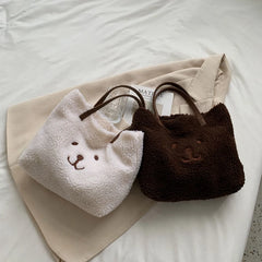 Cartoon Embroidered Cashmere Winter Plush Handbag
