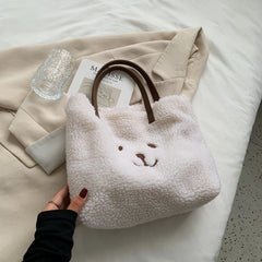 Cartoon Embroidered Cashmere Winter Plush Handbag