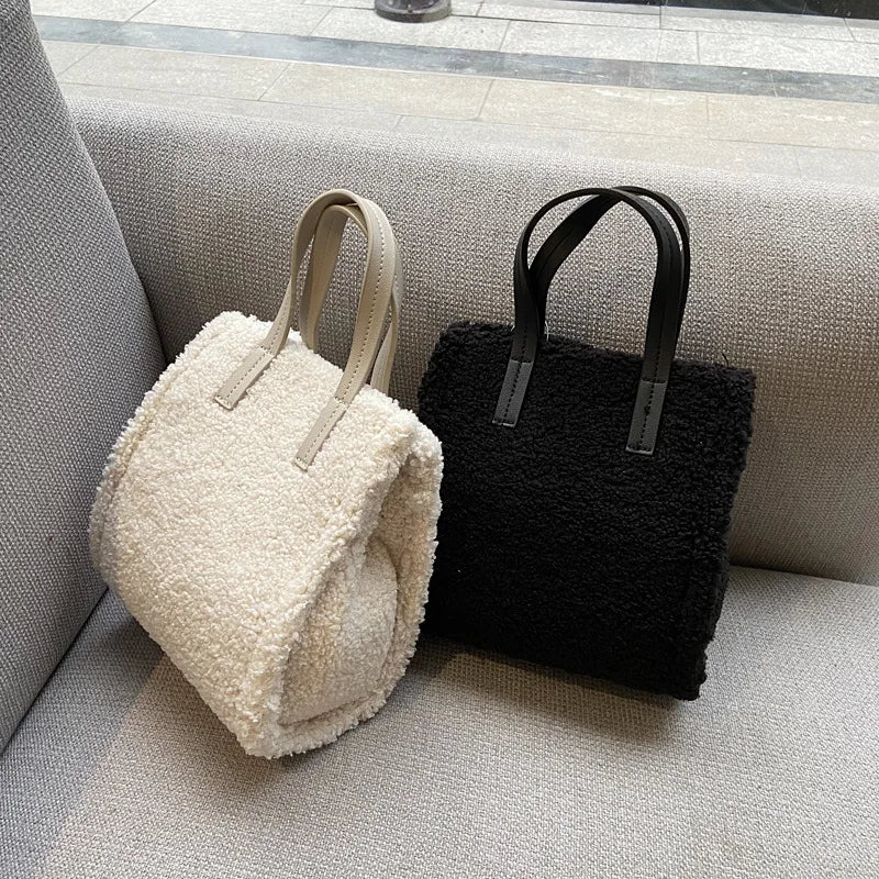 Lamb Hair Tote Bag Solid Color Shoulder Messenger Bag