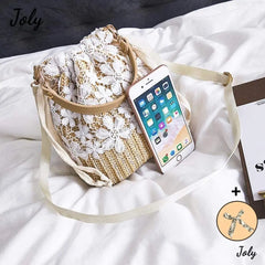 Straw Lace Woven Sling Bag Beige Women One Size