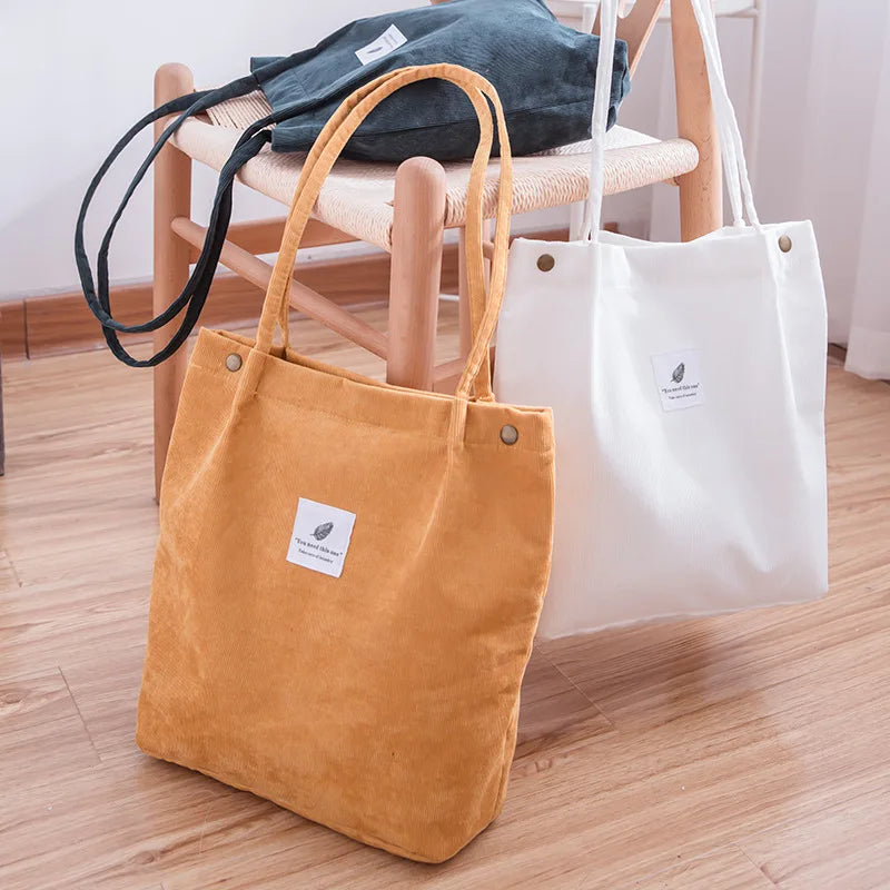 Eco-Friendly Corduroy Shopping Bag Foldable Tote Shoulder Bag