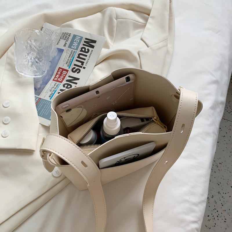 Vintage Leather Tote Bag Set for Women