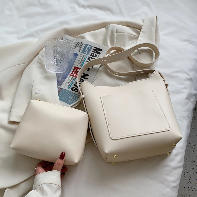 Vintage Leather Tote Bag Set for Women