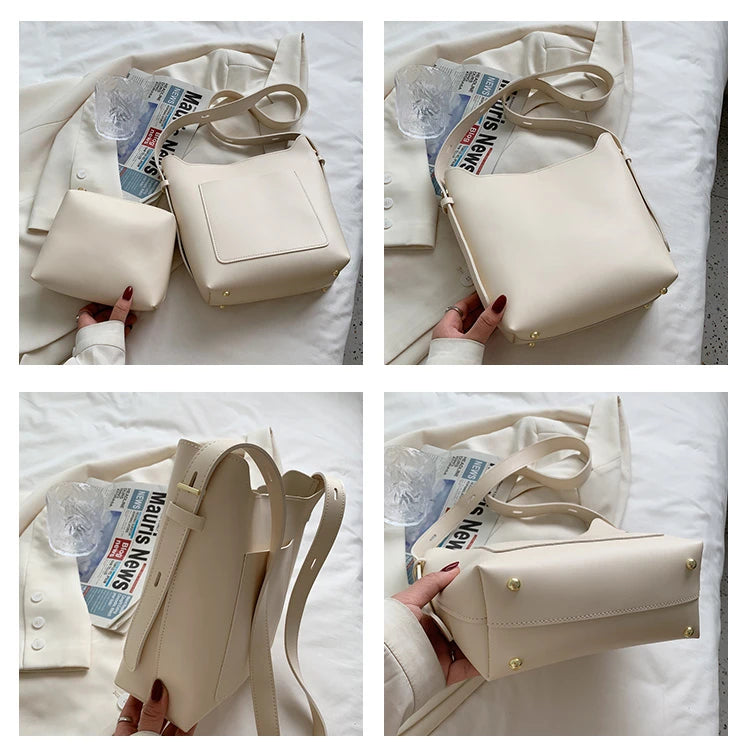 Vintage Leather Tote Bag Set for Women