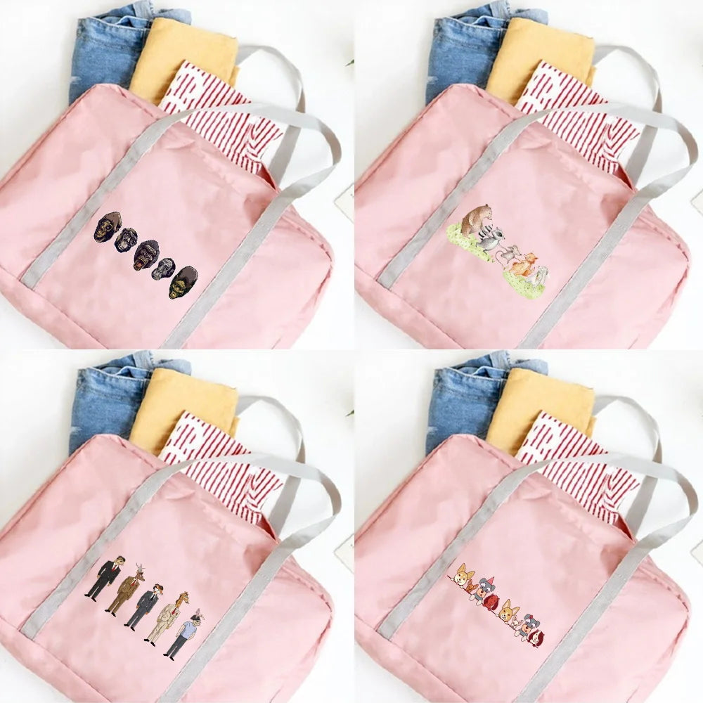 Cartoon Print Travel Bag Foldable Zip Luggage Storage
