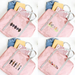 Cartoon Print Travel Bag Foldable Zip Luggage Storage