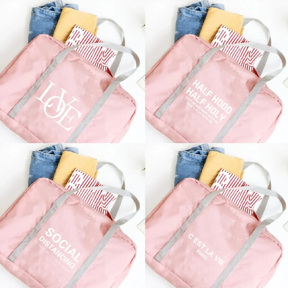 Text Print Foldable Zipper Large Capacity Organizer Bag