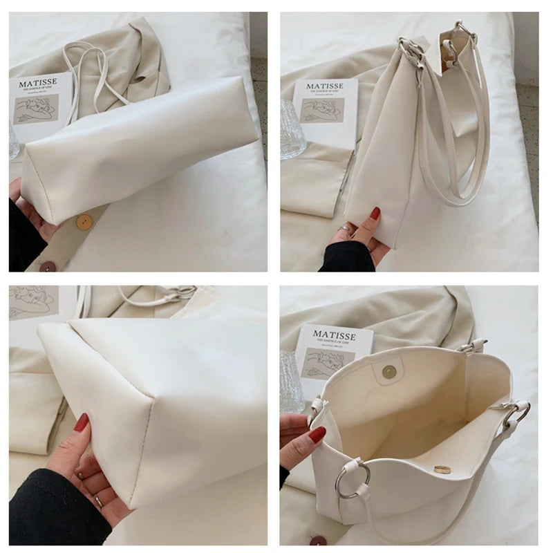 Women's Leather Shoulder Bag Solid PU Travel Top Handle Tote Bag