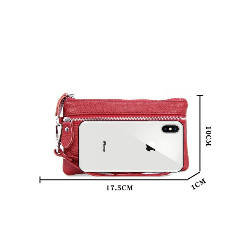 Women's Leather Key Case Pouch Clutch with Wrist Strap