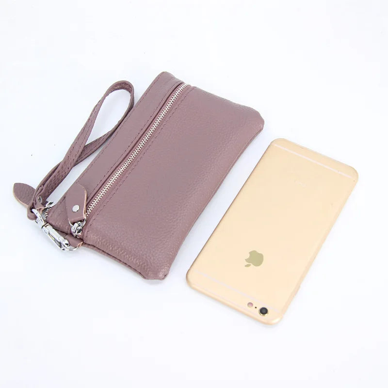 Women's Leather Key Case Pouch Clutch with Wrist Strap