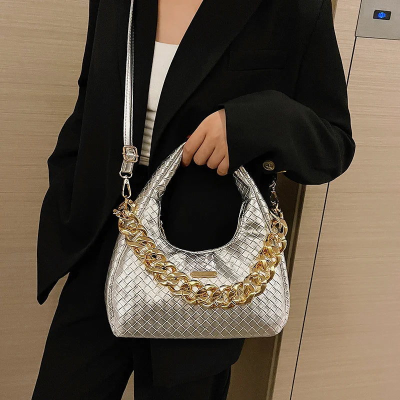 Thick Chain Shoulder Bags Texture High Messenger Bag PU Leather Tote Bag