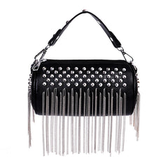 PU Leather Cylinder Rivet Tassel Shoulder Messenger Tote Bag