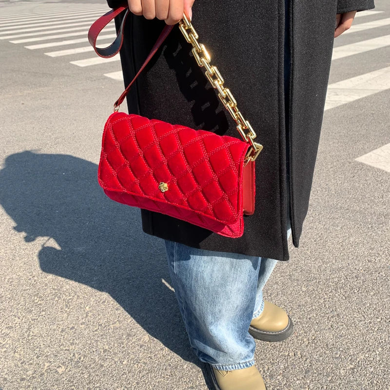 Velvet Chain Handbag Girls Purse Small Bag Women