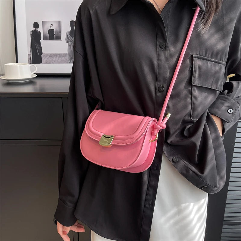 Solid Leather Crossbody Bag for Women Flap Messenger Bag Sac A Main