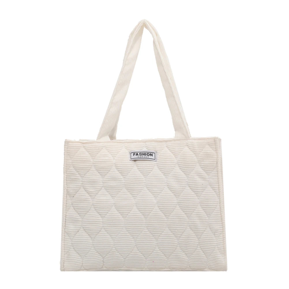 Corduroy Tote Casual Handbag Soft Reusable Solid Female Shopping Bag
