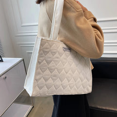 Corduroy Tote Casual Handbag Soft Reusable Solid Female Shopping Bag
