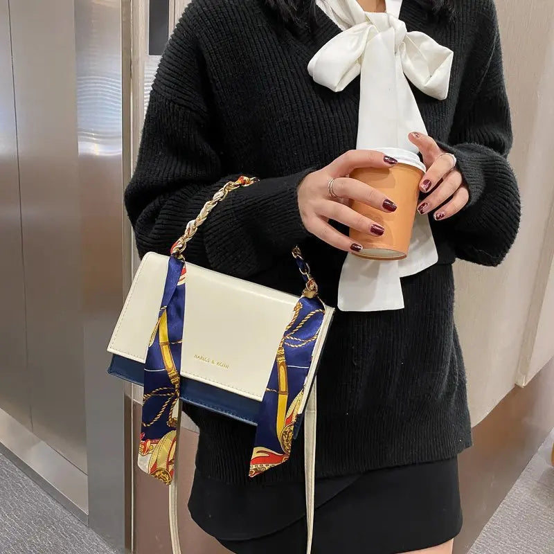2021 Women's Handbag Shoulder Messenger with Silk Scarf Chain