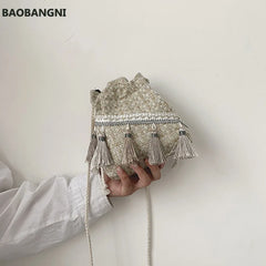 Chinese Style Messenger Shoulder Bag Costume Cloth Purse Tassel Bucket Bag
