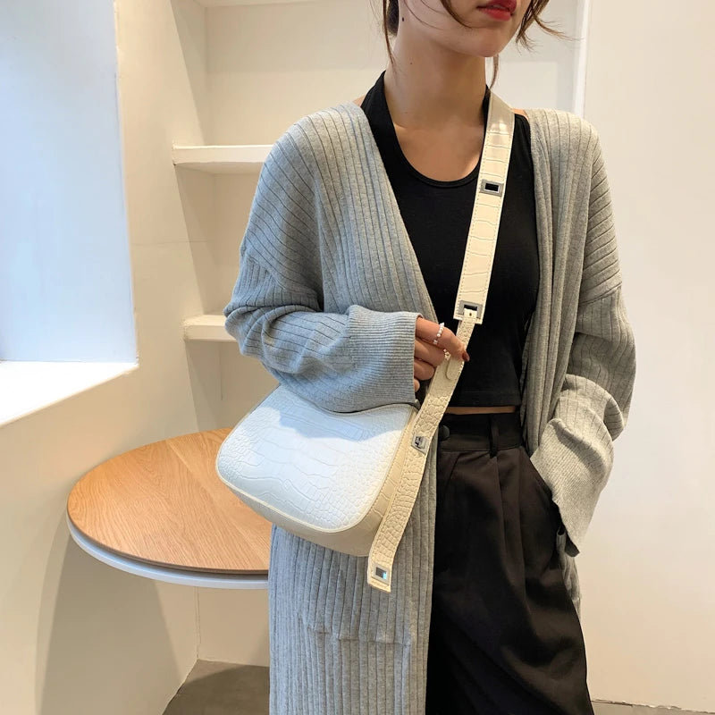Stone Pattern Crossbody Bags Ladies Vintage Leather Shoulder Bags