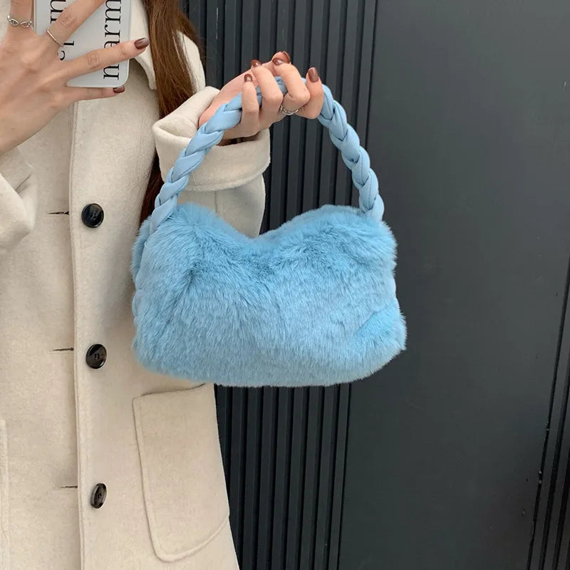 Women's Plush Handbag, Stylish High Plush Cloud Underarm Bag