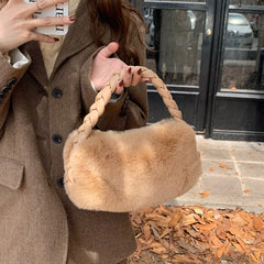 Women's Plush Handbag, Stylish High Plush Cloud Underarm Bag