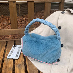 Women's Plush Handbag, Stylish High Plush Cloud Underarm Bag