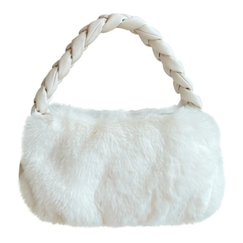 Women's Plush Handbag, Stylish High Plush Cloud Underarm Bag