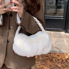 Women's Plush Handbag, Stylish High Plush Cloud Underarm Bag