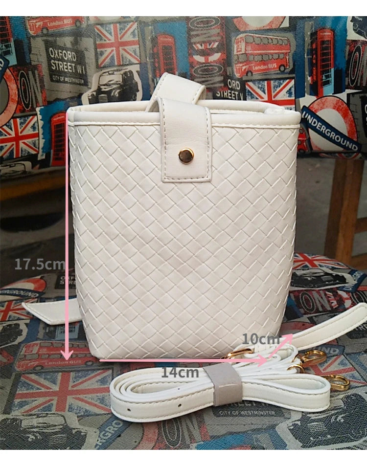 Women's Spring Woven Lace Up Bucket Shoulder Bag