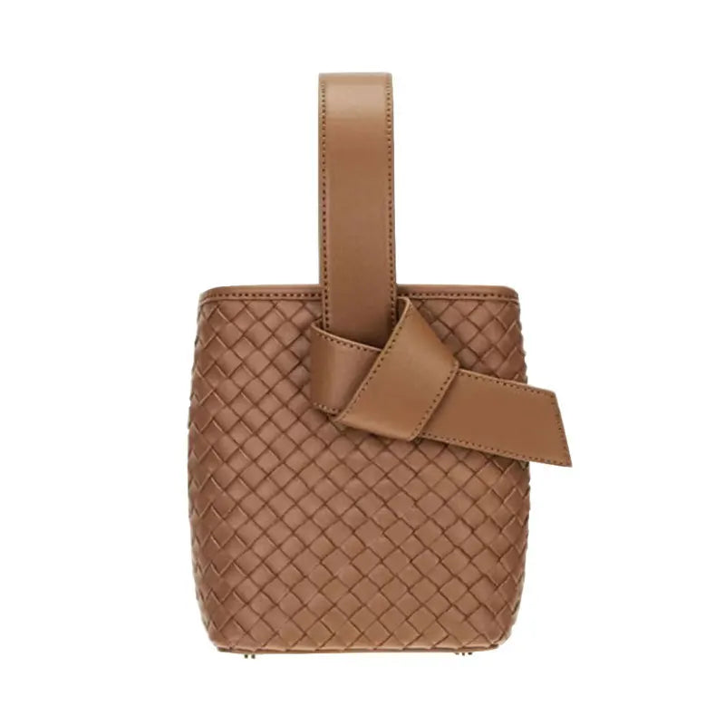 Women's Spring Woven Lace Up Bucket Shoulder Bag