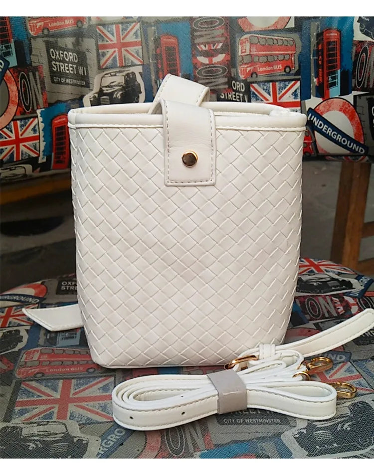 Women's Spring Woven Lace Up Bucket Shoulder Bag