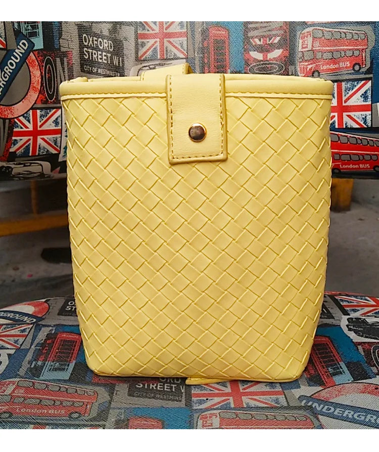 Women's Spring Woven Lace Up Bucket Shoulder Bag