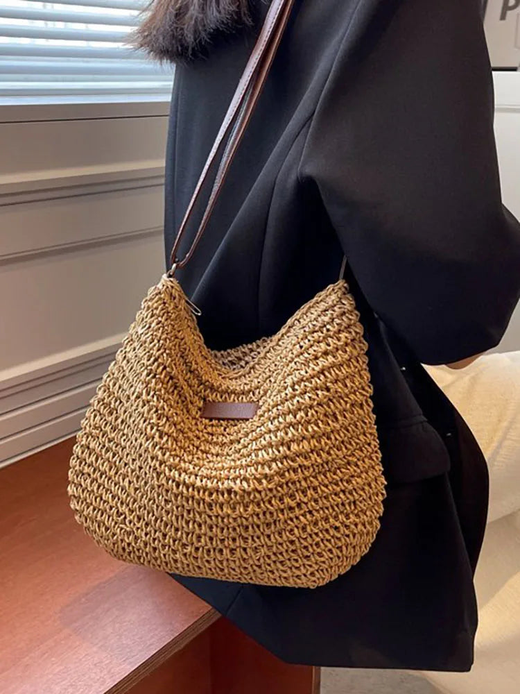 Women's Weave Beach Bag Large Capacity Shoulder Crossbody Tote