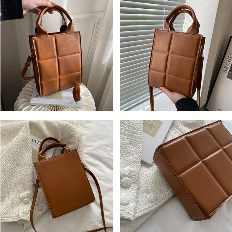 Retro Plaid Shoulder Bag Crossbody PU Leather Square Bag
