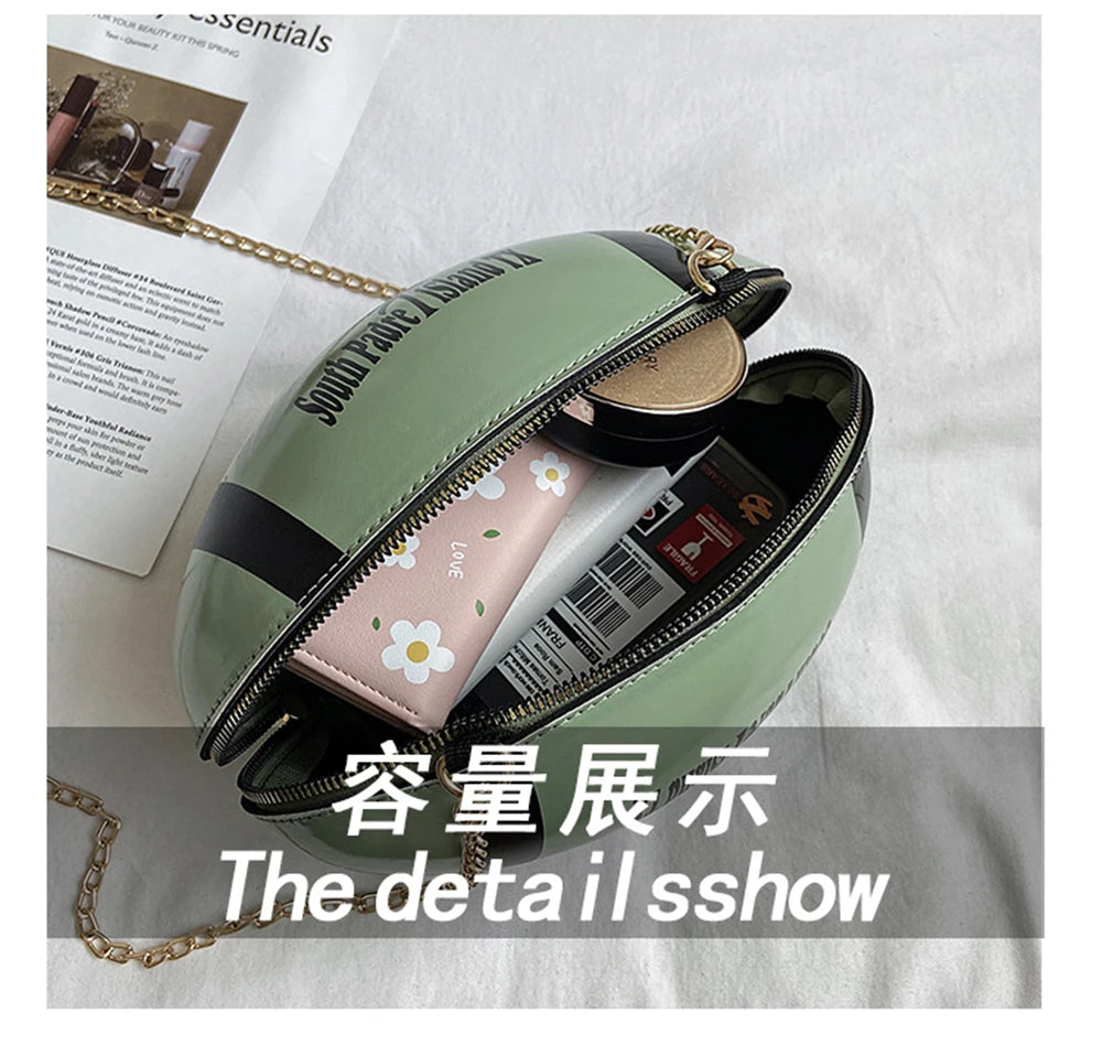 Women Chain Messenger Bag Rugby Shape Mini Totes Shoulder Bag