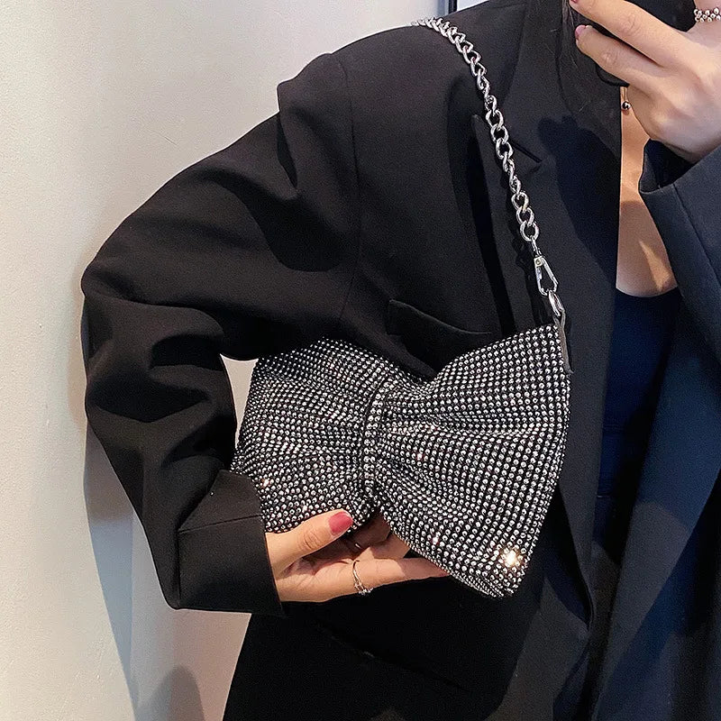 Diamond Chain Pleated Evening Bag for Women