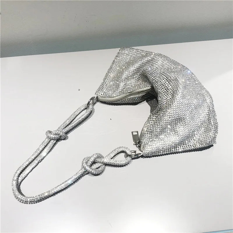 Silver Rhinestones Evening Clutch Bag Crystal Dinner Party Wedding Purses Handba