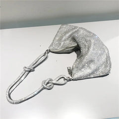 Silver Rhinestones Evening Clutch Bag Crystal Dinner Party Wedding Purses Handba