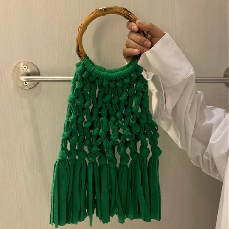 Vintage Tassel Shoulder Crossbody Bag Beach Knitted Handbags Purse