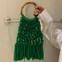 Vintage Tassel Shoulder Crossbody Bag Beach Knitted Handbags Purse