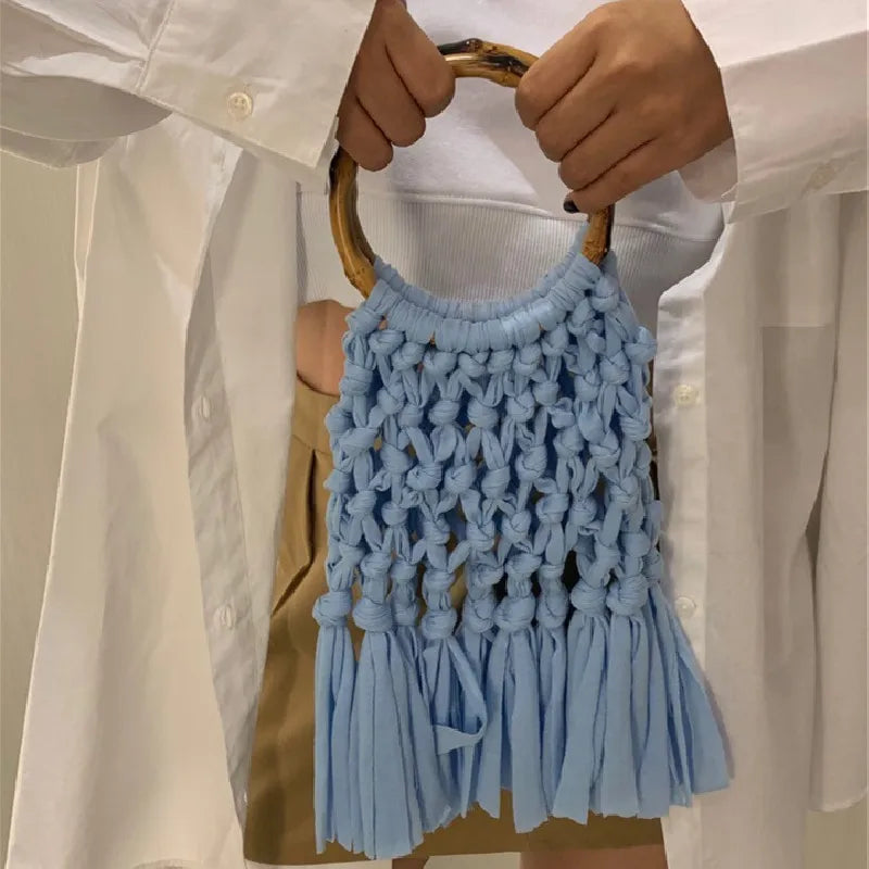 Vintage Tassel Shoulder Crossbody Bag Beach Knitted Handbags Purse